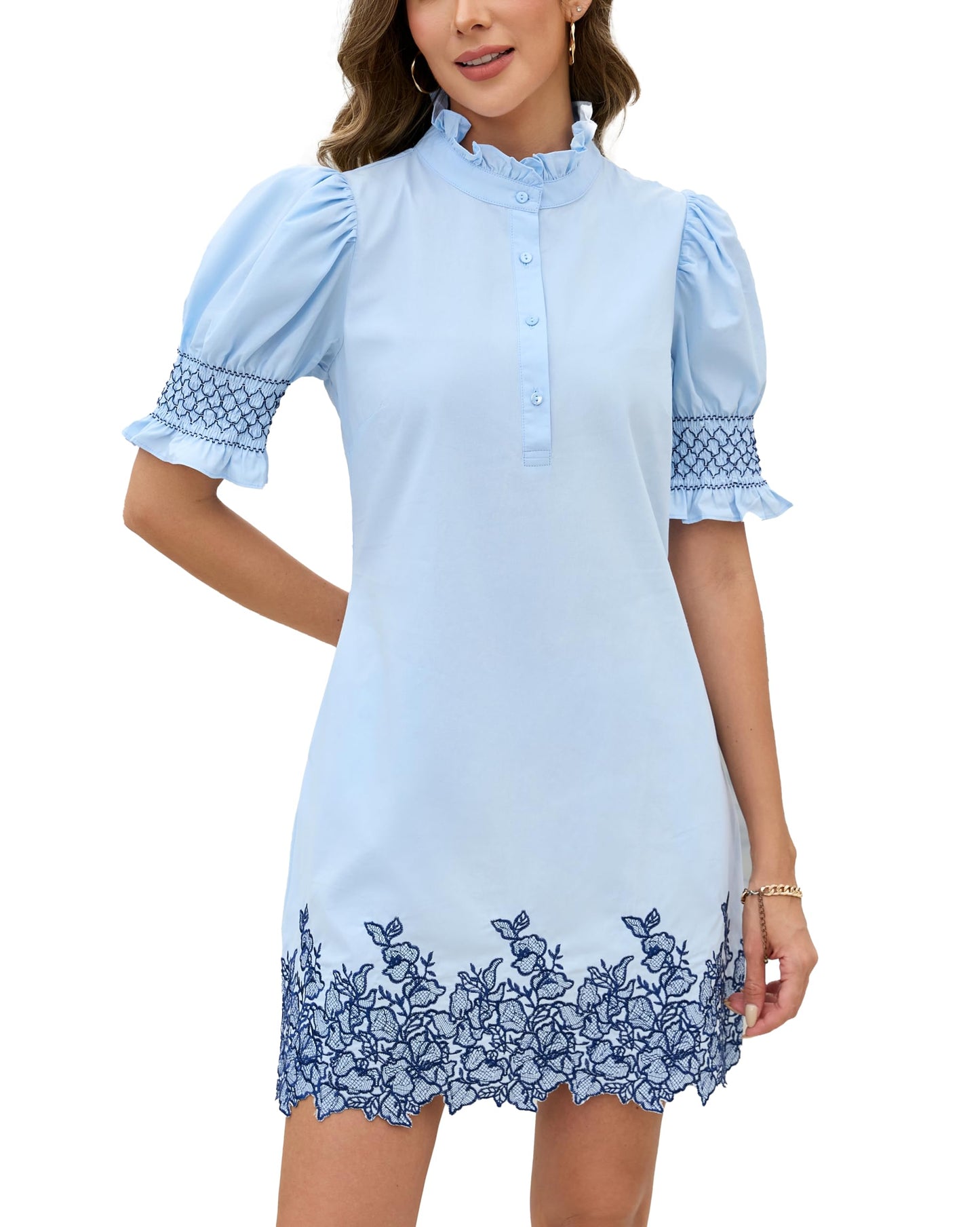YEXPINE Women's Summer Embroidered Mini Dress