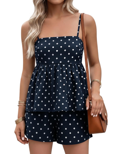 FOMELY Women's Polka Dot 2 Piece Short Set with Pockets
