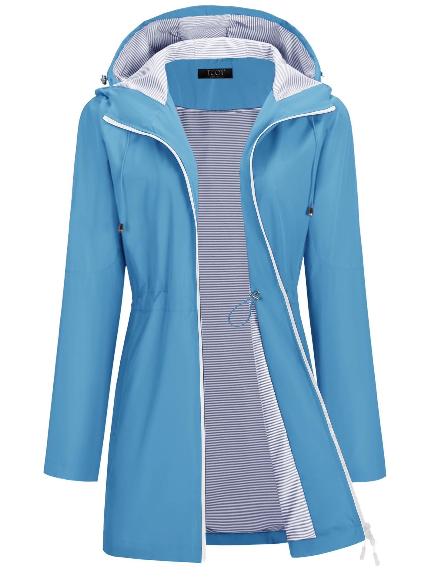 TCOT Rain Jacket Women Lined Raincoats Waterproof Hooded Long Trench Coat