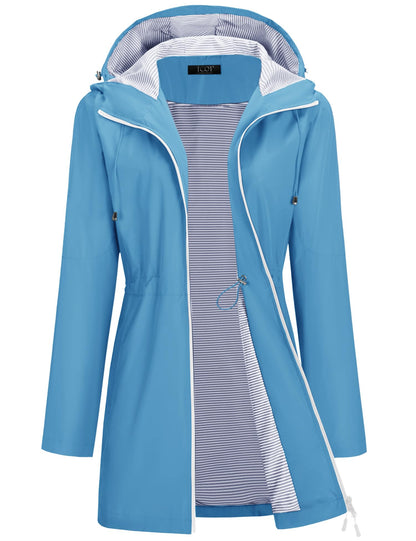 TCOT Rain Jacket Women Lined Raincoats Waterproof Hooded Long Trench Coat
