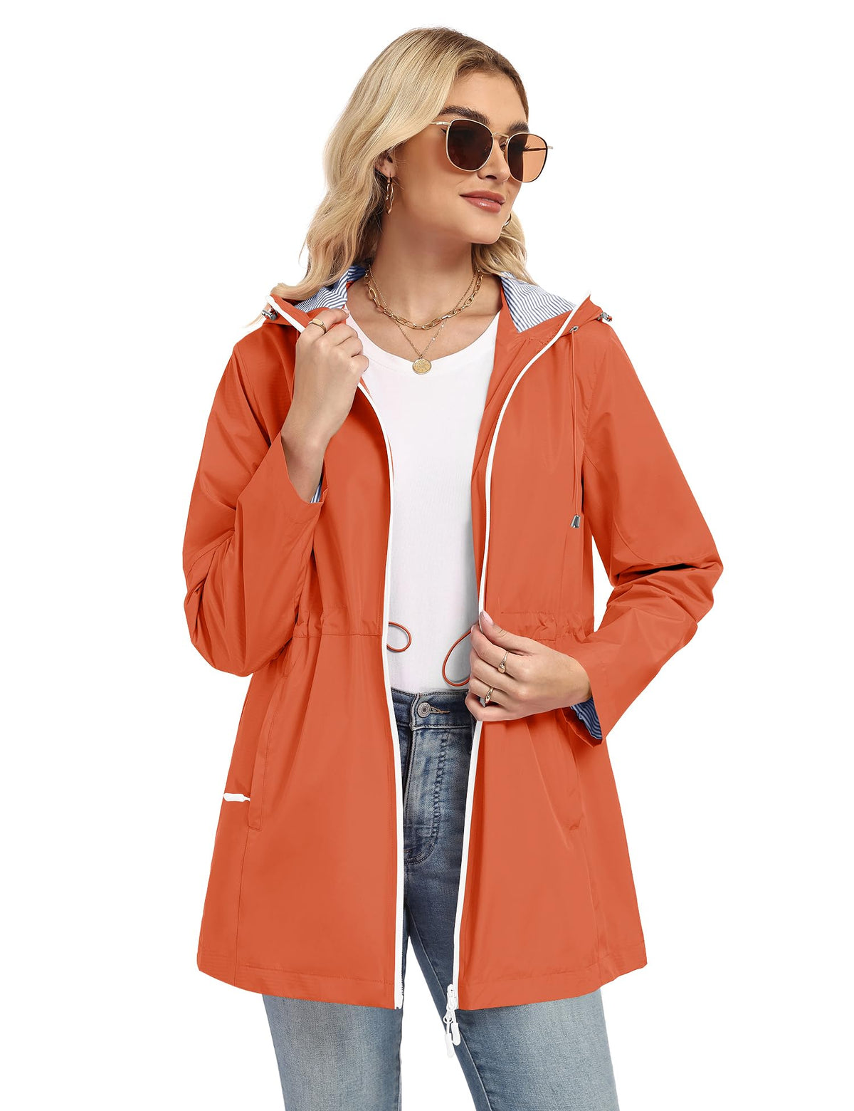 TCOT Rain Jacket Women Lined Raincoats Waterproof Hooded Long Trench Coat
