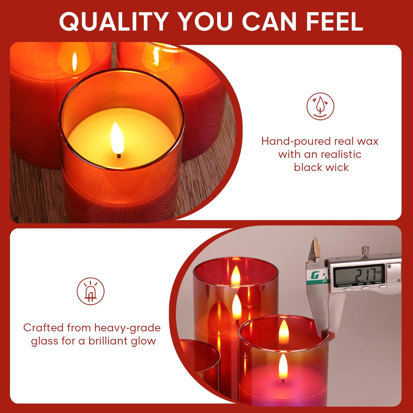 Eywamage Smoke Grey Glass Flameless Pillar Candles with Remote, Flickering LED Battery Candles Table Decor Set of 3