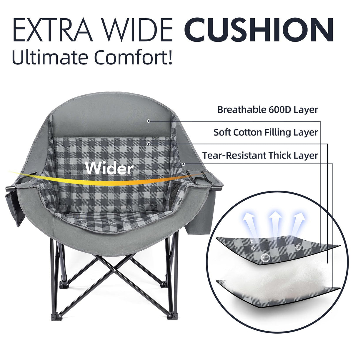 Oversized Camping Chairs for Adults - Heavy Duty Padded Outdoor Camp Chair