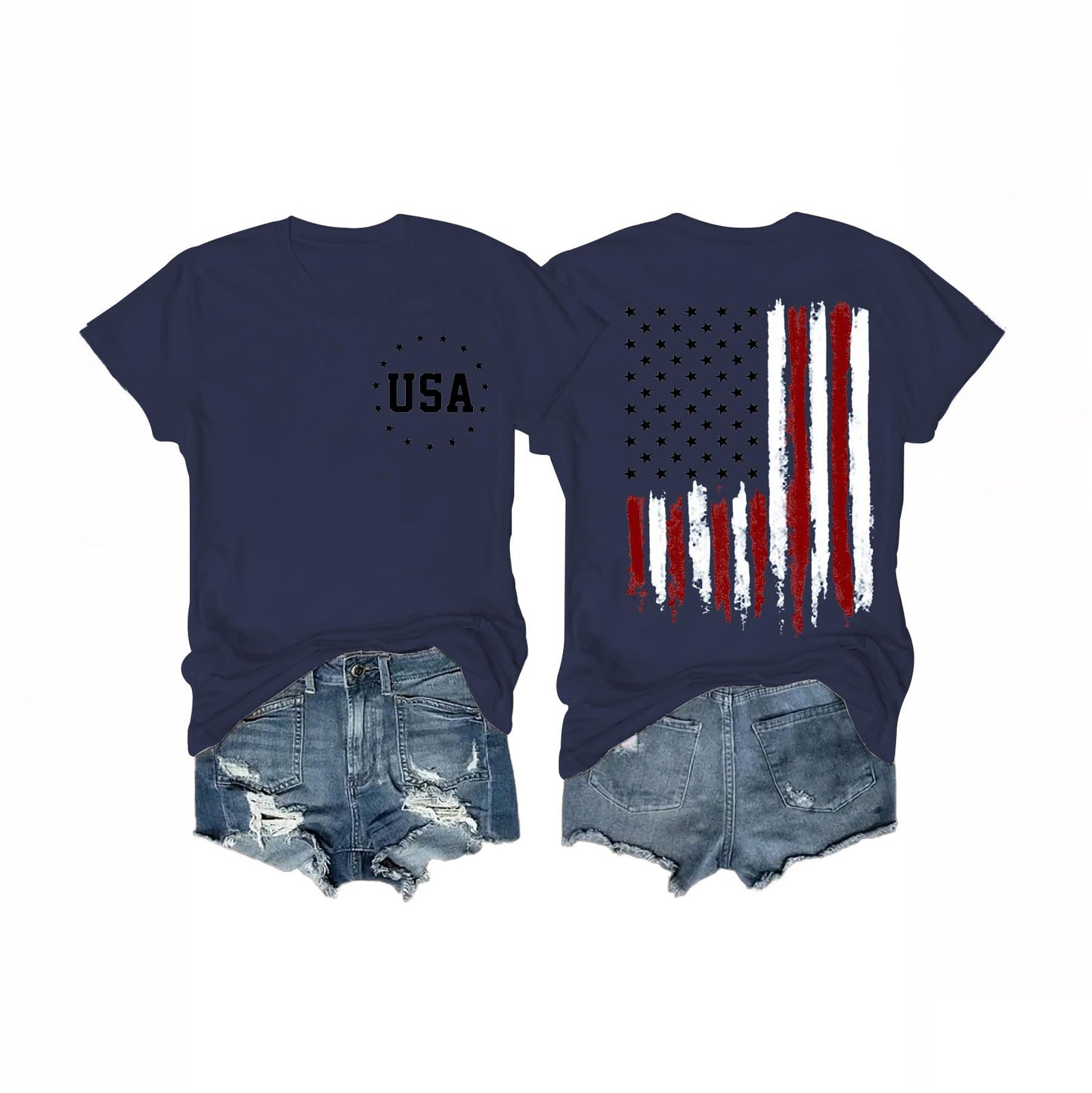 Women's 4th of July Outfits USA Shirt Memorial Day Red White and Blue Patriotic Shirts American Flag Graphic Tops