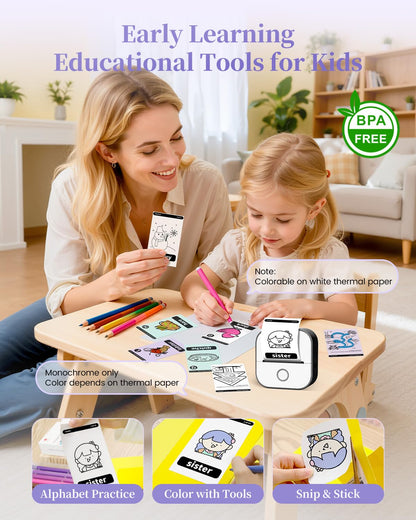 Memoking Mini Printer - Sticker Printer T02 Inkless Sticker Maker Machine
