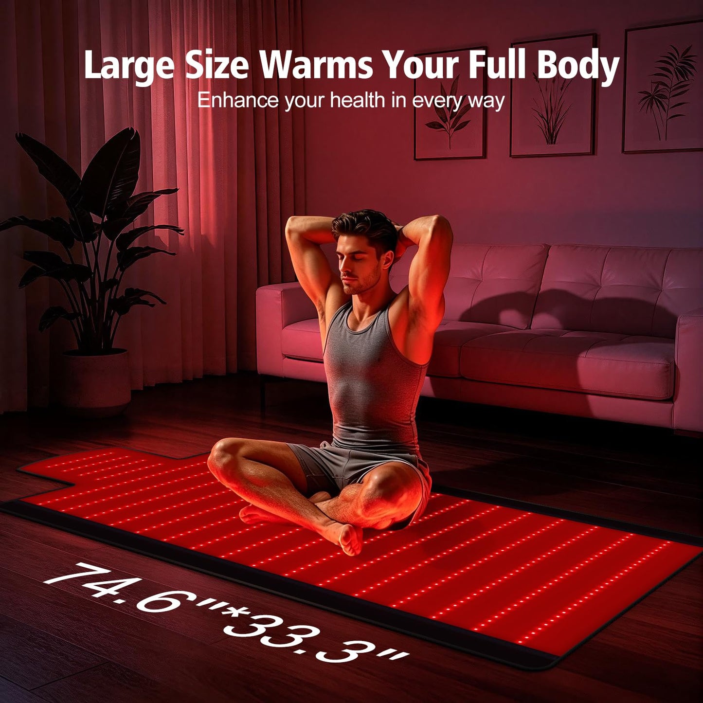 Red Light Therapy Mat for Full Body, 76.8'' X 33.4'' Red Light Therapy Blanket, 1370 (660nm & 850nm) LEDs for Home Use, 3 Modes & Adjustable Timer, Premium Leather
