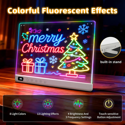 Led Drawing Board with 13 Light Effects, 16" Rechargeable Glow Doodle LED Note Board with Colors, Neon Light Up Drawing Tablet Gifts for Kids for Easter Birthday Christmas Gift Ideas