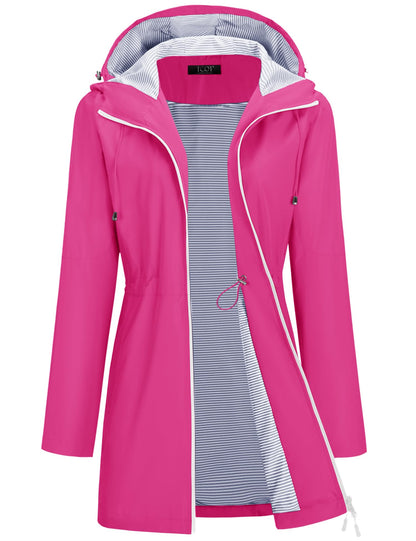 TCOT Rain Jacket Women Lined Raincoats Waterproof Hooded Long Trench Coat