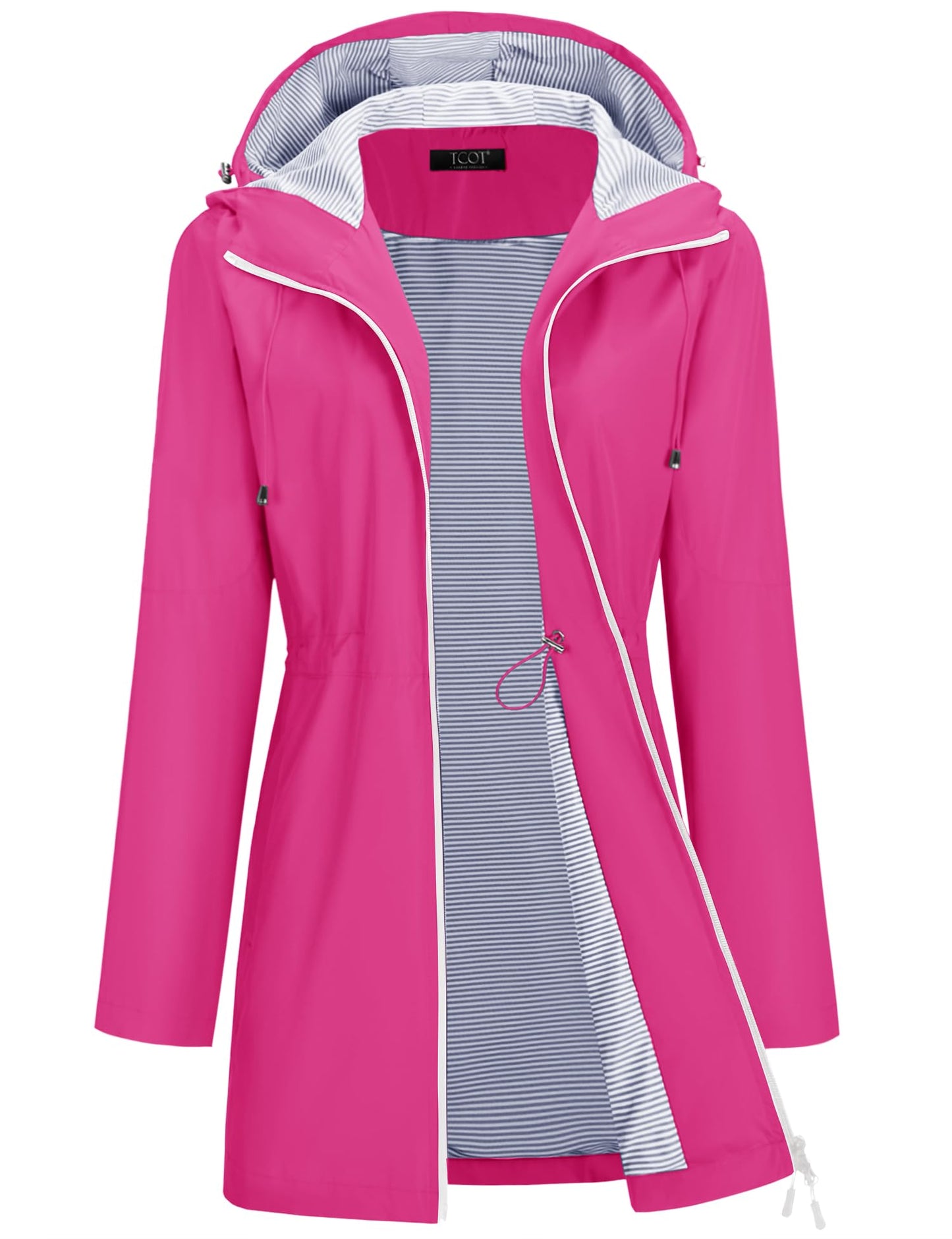 TCOT Rain Jacket Women Lined Raincoats Waterproof Hooded Long Trench Coat