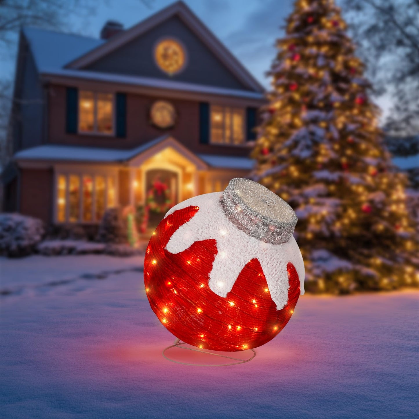 2 Pcs Outdoor Christmas Ornaments, Lighted Pop-Up Holiday Ball Decoration with 160 LED Lights, 8 Light Functions, Lighted Collapsible Christmas Outdoor Decorations for Yard, Patio, Home