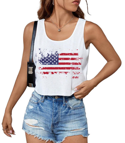 4th of July Crop Tops for Women Funny American Flag Shirts Tank Tops Outfits