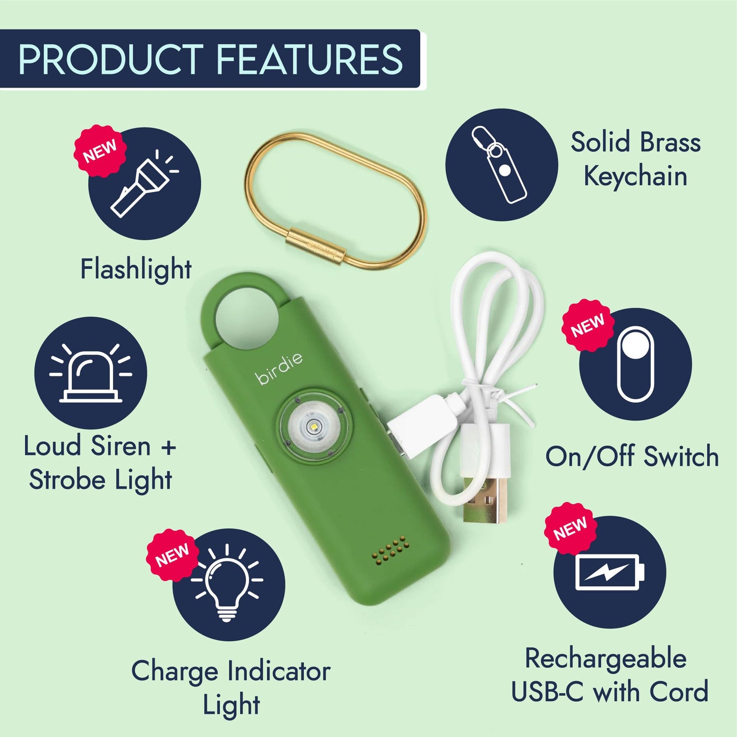 She’s Birdie 3.0 New Version – The Original Personal Safety Alarm for Women by Women–Loud Siren, Flash Light and Rechargeable Battery in a Variety of Colors (Aqua Blue)