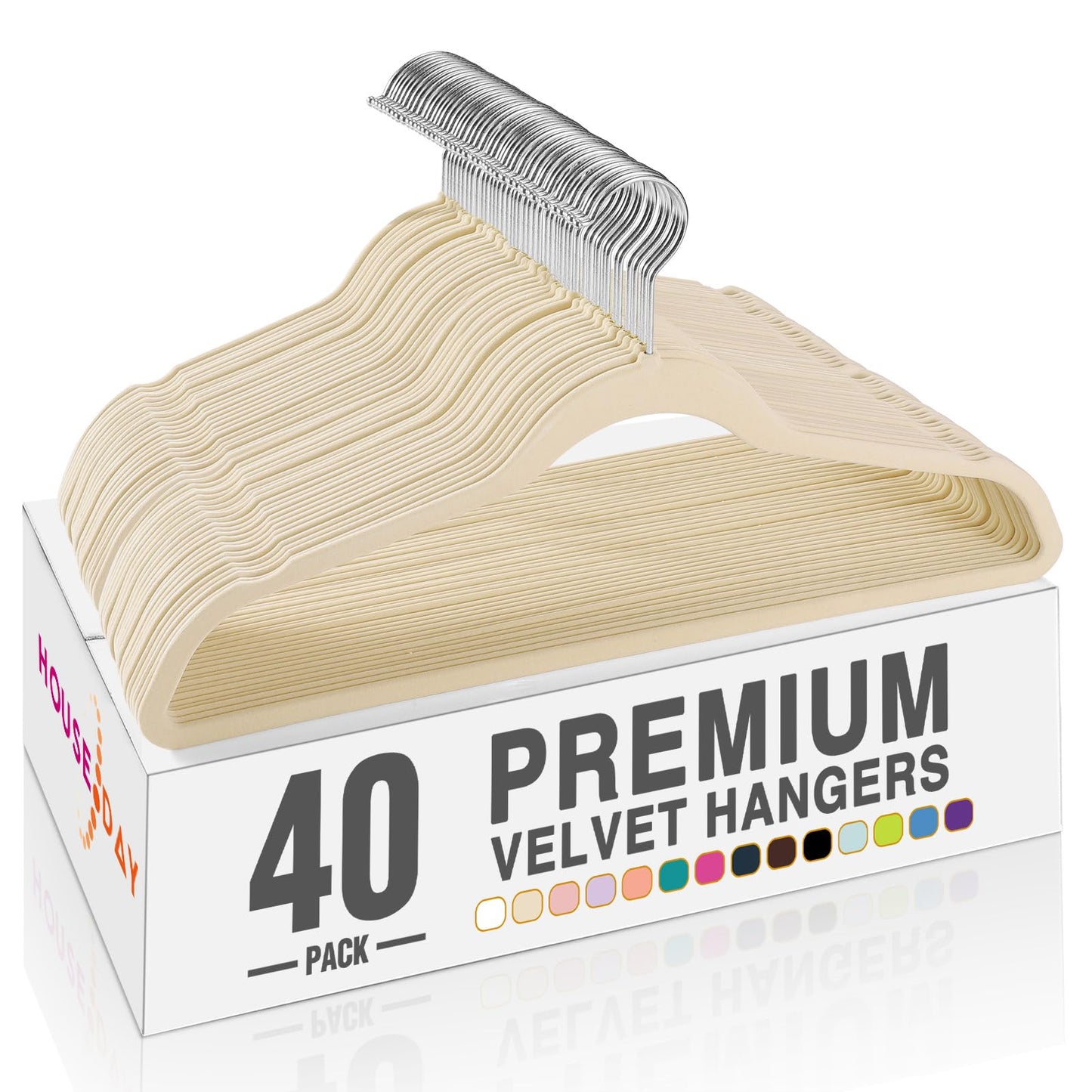 HOUSE DAY Black Velvet Hangers 60 Pack, Non Slip Clothes Felt Hanger Heavy Duty for Coat, Premium Slim Space Saving Suit Hangers for Closet Organizer, 360° Rotating Silver Hook