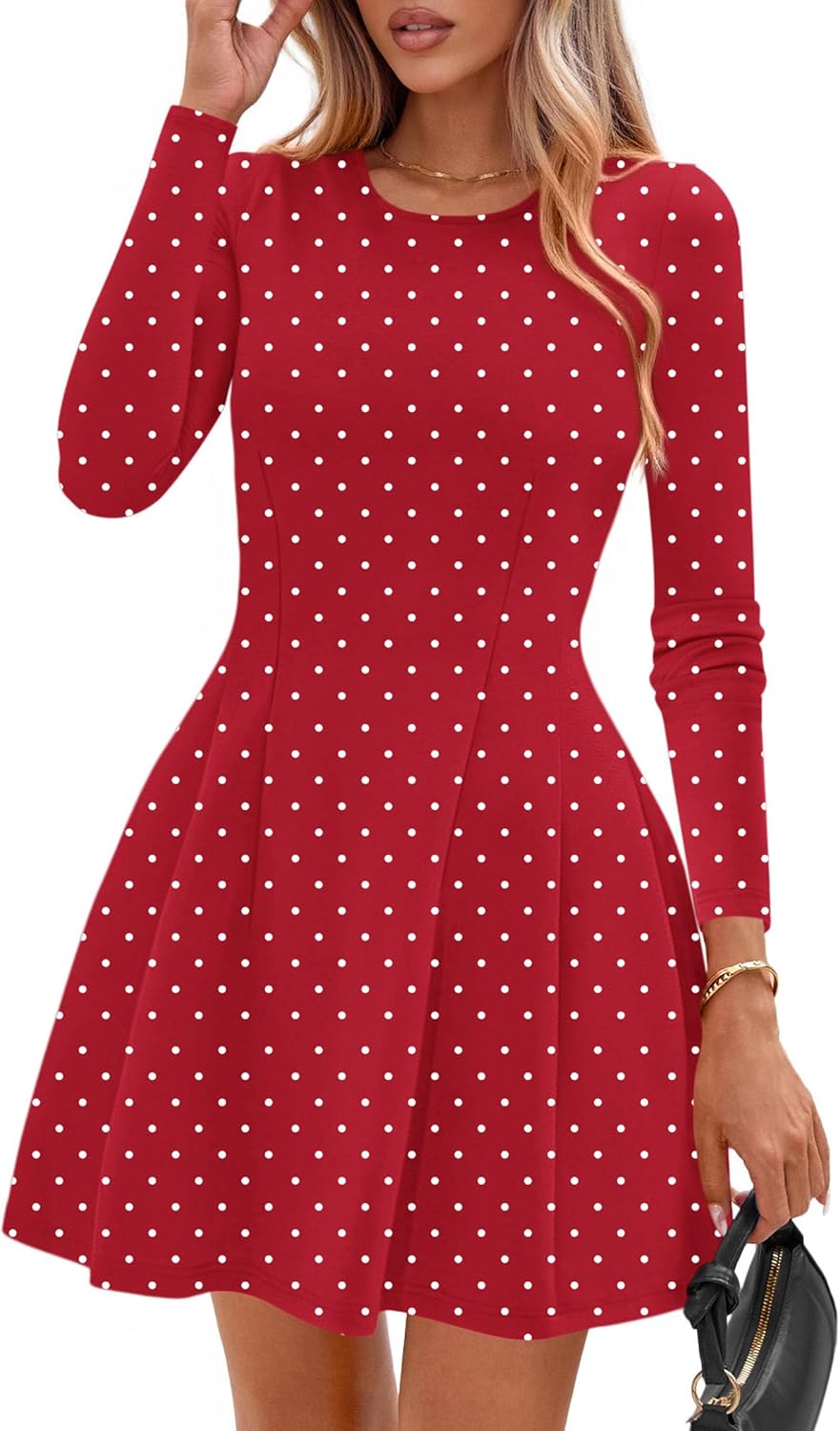 PRETTYGARDEN Womens Long Sleeve Pleated Mini Dress