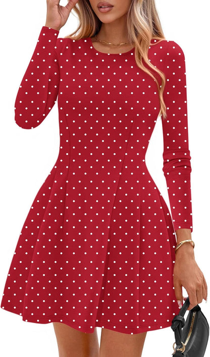 PRETTYGARDEN Womens Long Sleeve Pleated Mini Dress