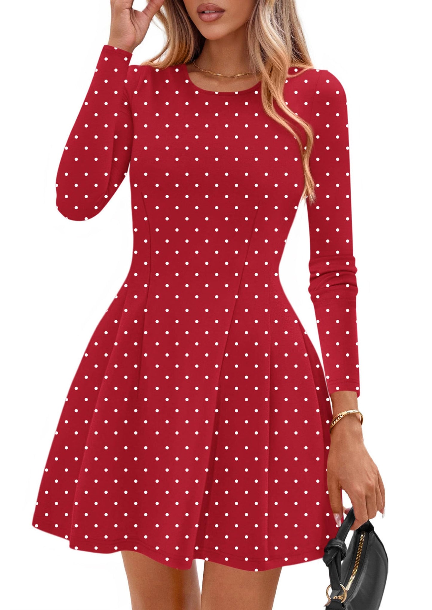 PRETTYGARDEN Womens Long Sleeve Pleated Mini Dress
