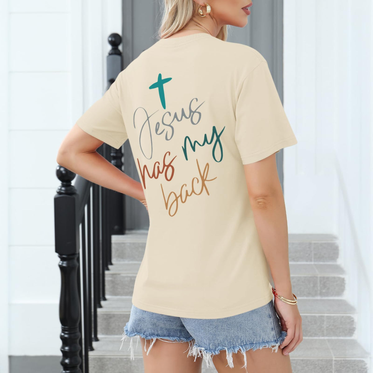 Tuislay Christian Shirts for Women Jesus Has My Back