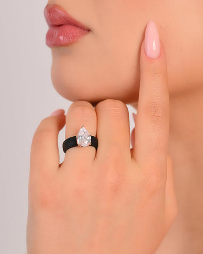 Rinfit Silicone Ring with Stone - Pear Cut Cubic Zirconia Solitaire Engagement Ring for Women - Rubber Wedding Bands - Patent Pending
