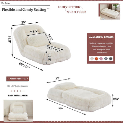 Upholstered Convertible Lounge Chair with 2 Soft Pillows