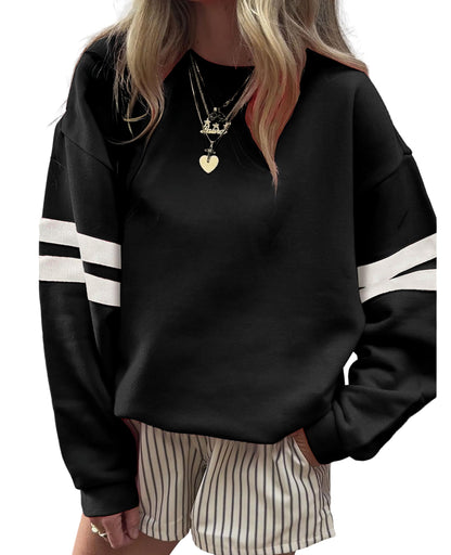 Selink Womens Varsity Striped Oversized Sweatshirt Crewneck Long Sleeve Casual Fashion Pullover Top Fall Outfits