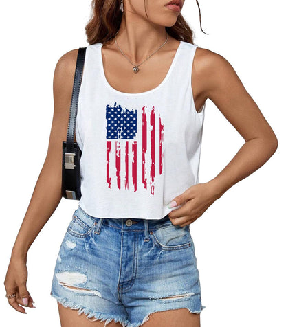 4th of July Crop Tops for Women Funny American Flag Shirts Tank Tops Outfits