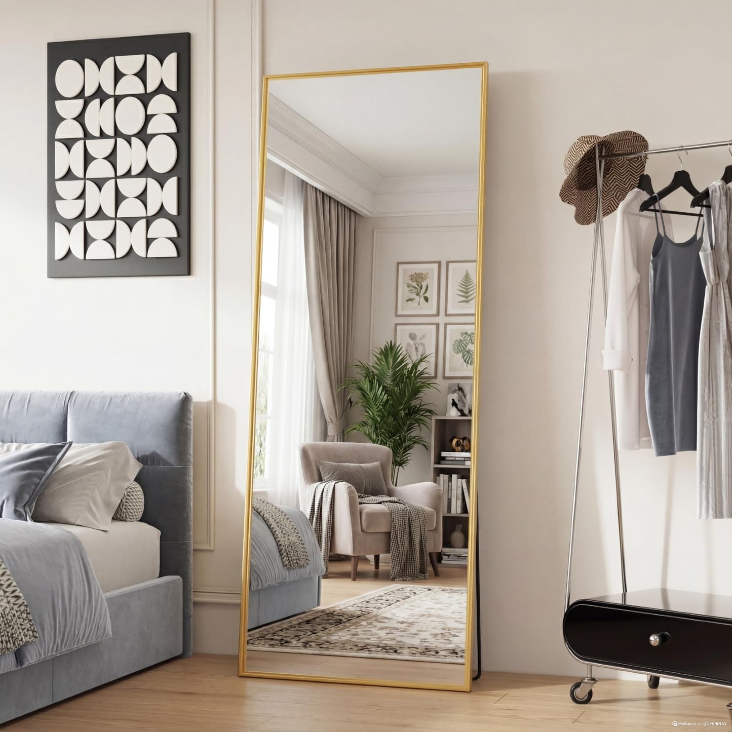 DUMOS 59"x16" Arched Full Length Mirror with Stand