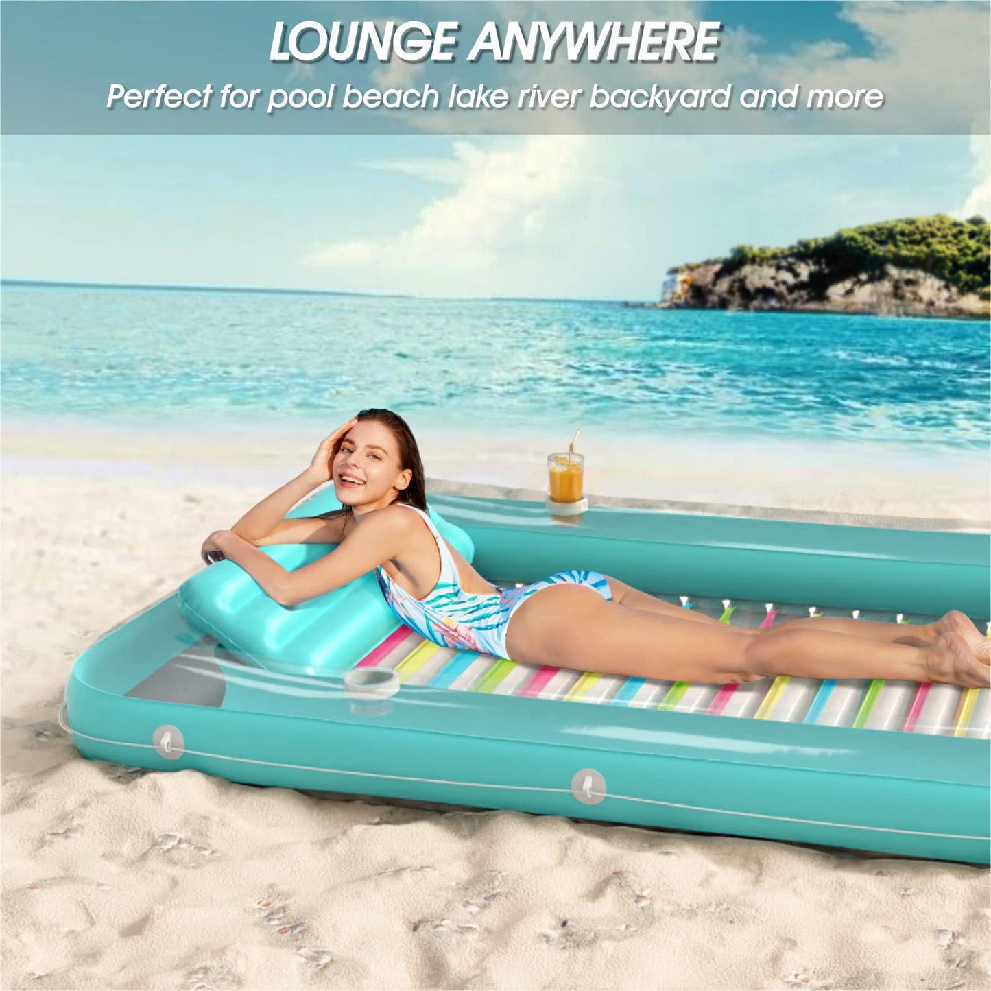 Inflatable Tanning Pool Lounger Float - Jasonwell 4 in 1 Sun Tan Tub Sunbathing Pool Lounge Raft Floatie Toys Water Filled Tanning Bed Mat Pad for Adult Blow Up Kiddie Pool Kids Ball Pit Pool (L)