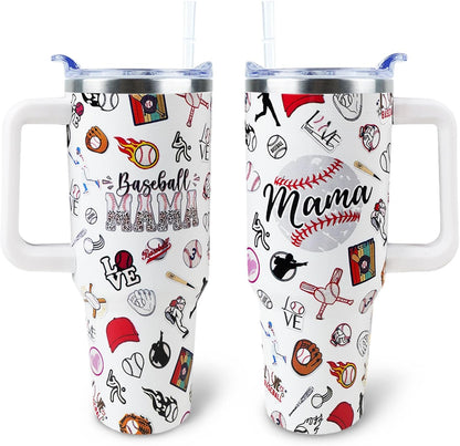 Baseball Mom 40 oz Tumbler with Handle and Straw Lid Leak Proof