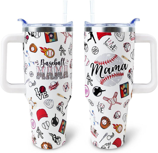 Baseball Mom 40 oz Tumbler with Handle and Straw Lid Leak Proof