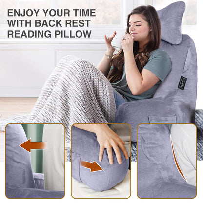 Reading Pillow-Extra Large 31" Bed Rest Pillow with Detachable Neck Roll & Arms for Sitting in Bed or Couch-Backrest Reading Pillow Adult Back Pillows for Reading,Watching TV,Gaming,Relaxing-Black