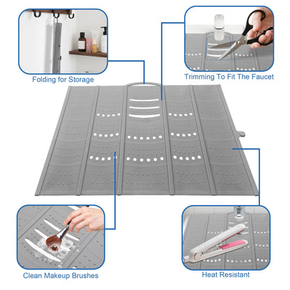Mofason Bathroom Sink Top Cover Space Saver,Silicone Makeup Organizer Mat for Over Countertop,Small Bathroom Must Haves Accessories Rv Camper Travel Foldable Gadgets-Grey