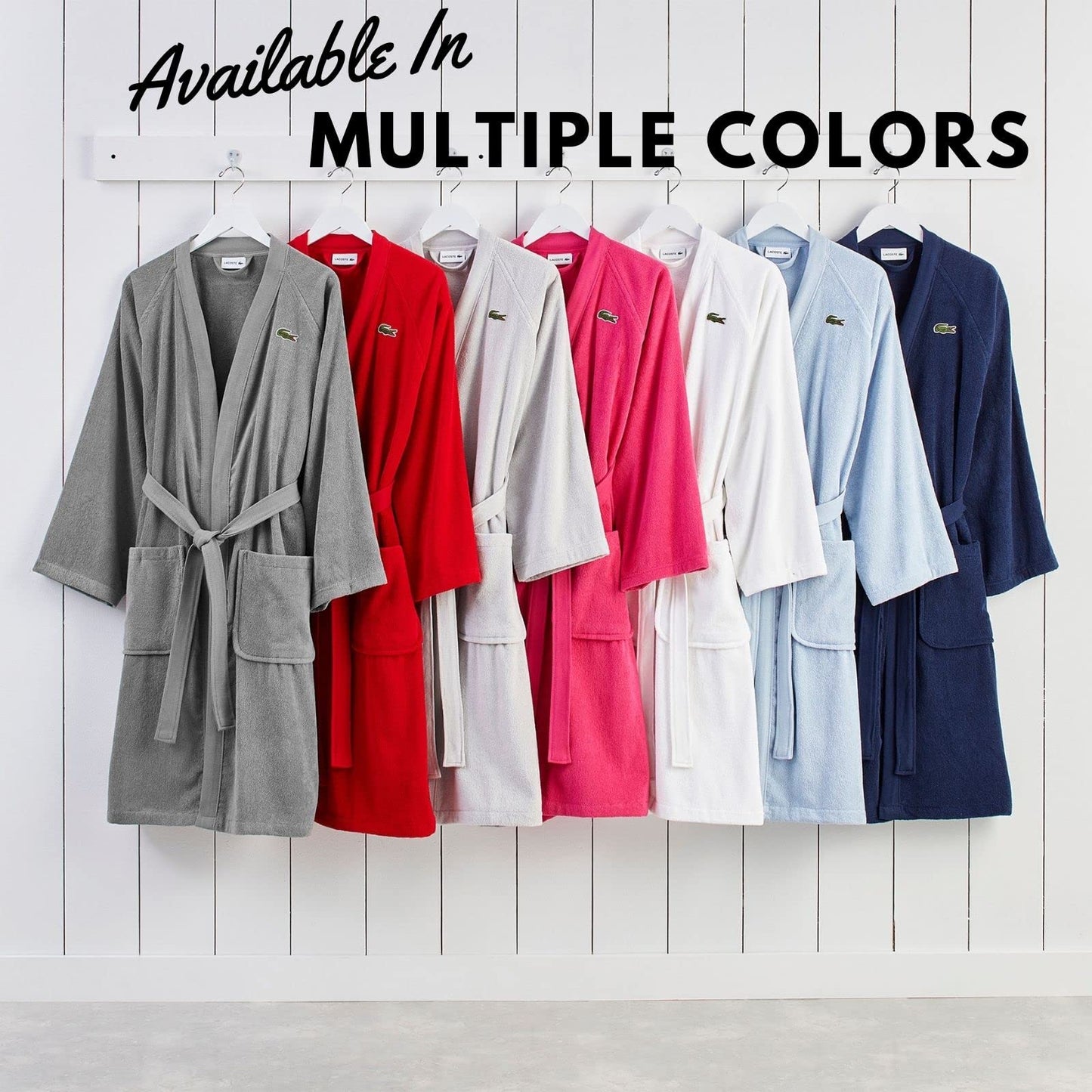 Lacoste Classic Pique Bath Robe, 100% Soft Cotton Terry, Unisex Adult Bathrobe, Absorbent & Quick Drying, One Size Fits Most
