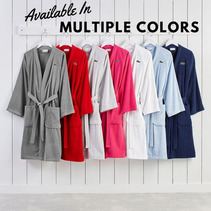 Lacoste Classic Pique Bath Robe, 100% Soft Cotton Terry, Unisex Adult Bathrobe, Absorbent & Quick Drying, One Size Fits Most