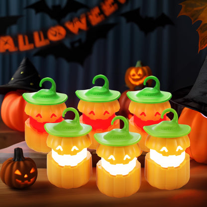 EverBrite 6-Pack Halloween Pumpkin Lantern, Collapsible Jack O Lantern Pumpkins with Lanyard, Halloween Party Favors, Light up Pumpkin Outdoor for Halloween Party Decoration, Battery Included