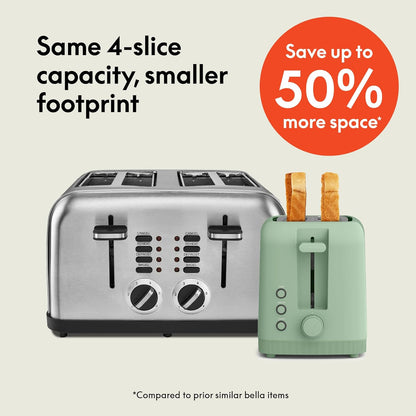 bella 2 Slice Slim Toaster, Fits-anywhere™ Kitchenware, 6 Setting Shade Control with Reheat & Cancel Buttons, Fits sourdough, 10” Long Slot, Anti Jam & Auto Shutoff, 900 Watt, Blossom