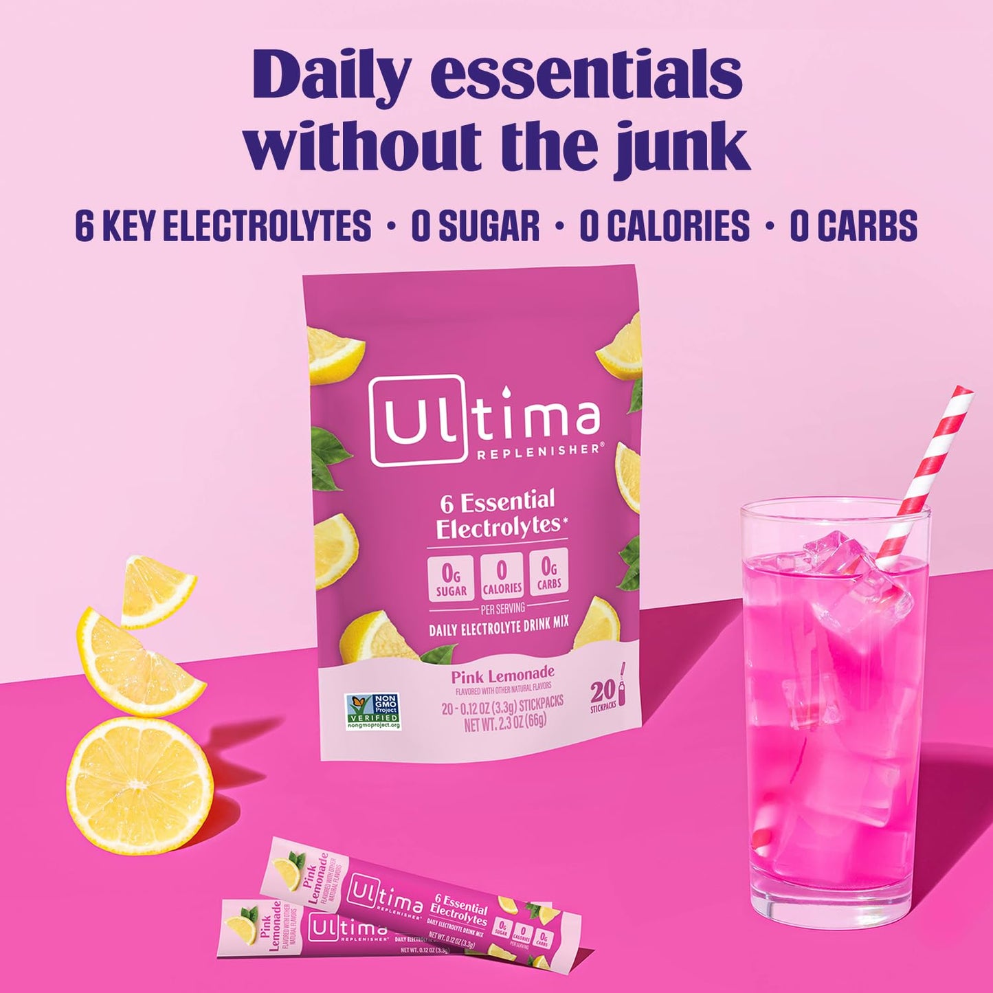 Ultima Replenisher Electrolyte Hydration Powder, Grape, 20 Count Stickpacks Pouch - Sugar Free, 0 Calories, 0 Carbs - Gluten-Free, Keto, Non-GMO with Magnesium, Potassium