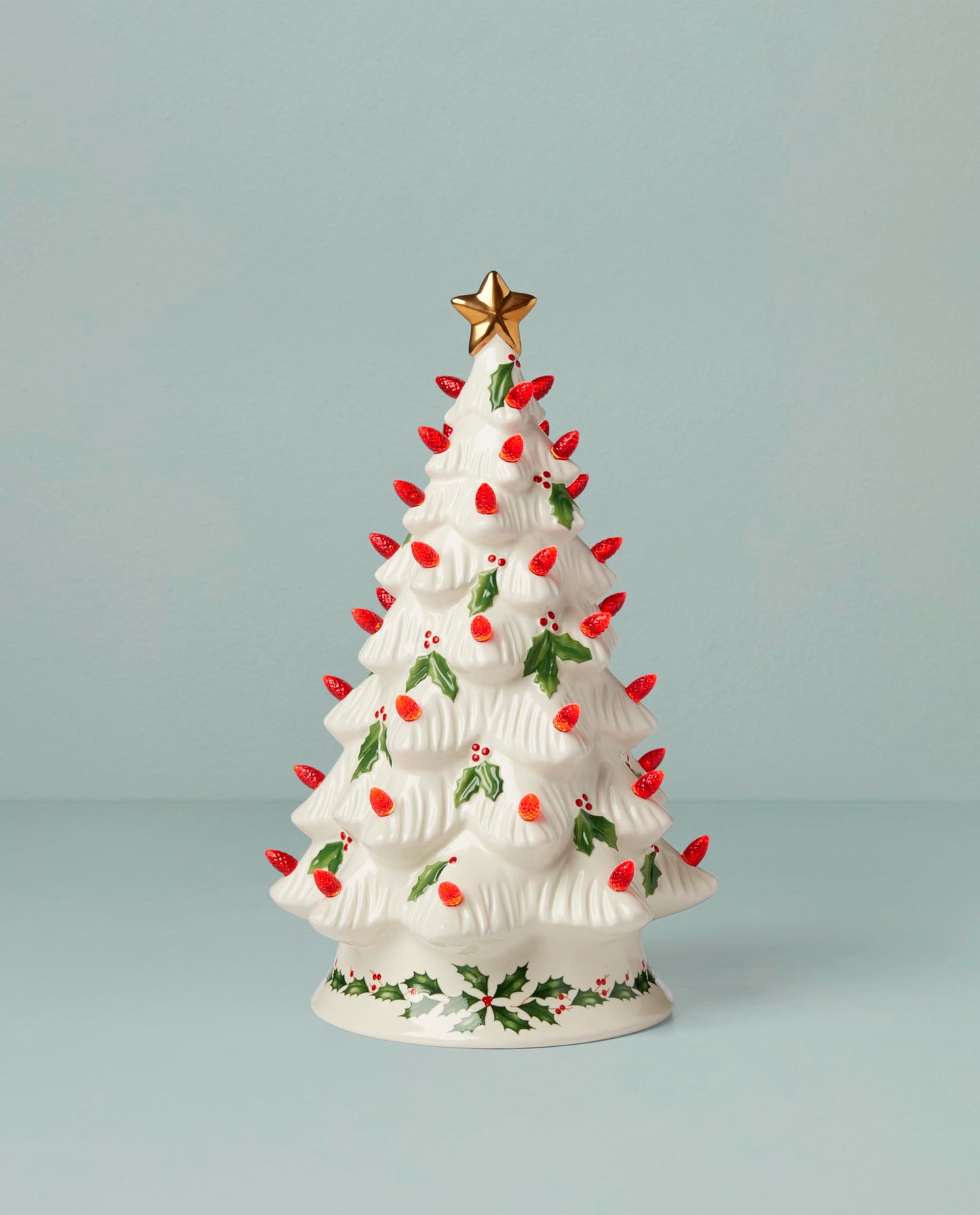 Lenox 893624 Treasured Traditions Holiday Red Bulbs Lit Tree, Christmas Decor