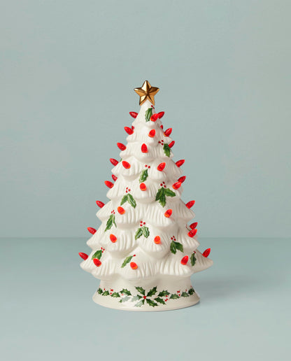 Lenox 893624 Treasured Traditions Holiday Red Bulbs Lit Tree, Christmas Decor