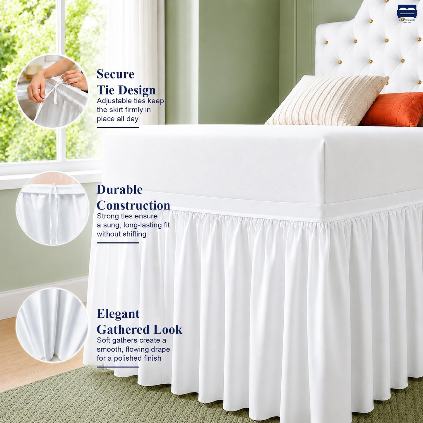 Cottingon Dorm Room Bed Skirt Twin XL, White Microfiber Dust Ruffle, 32 Inch Drop, Fits Standard College Beds 39 x 80, Under Bed Storage Cover, College Dorm Room Essentials, Back to School Bedding