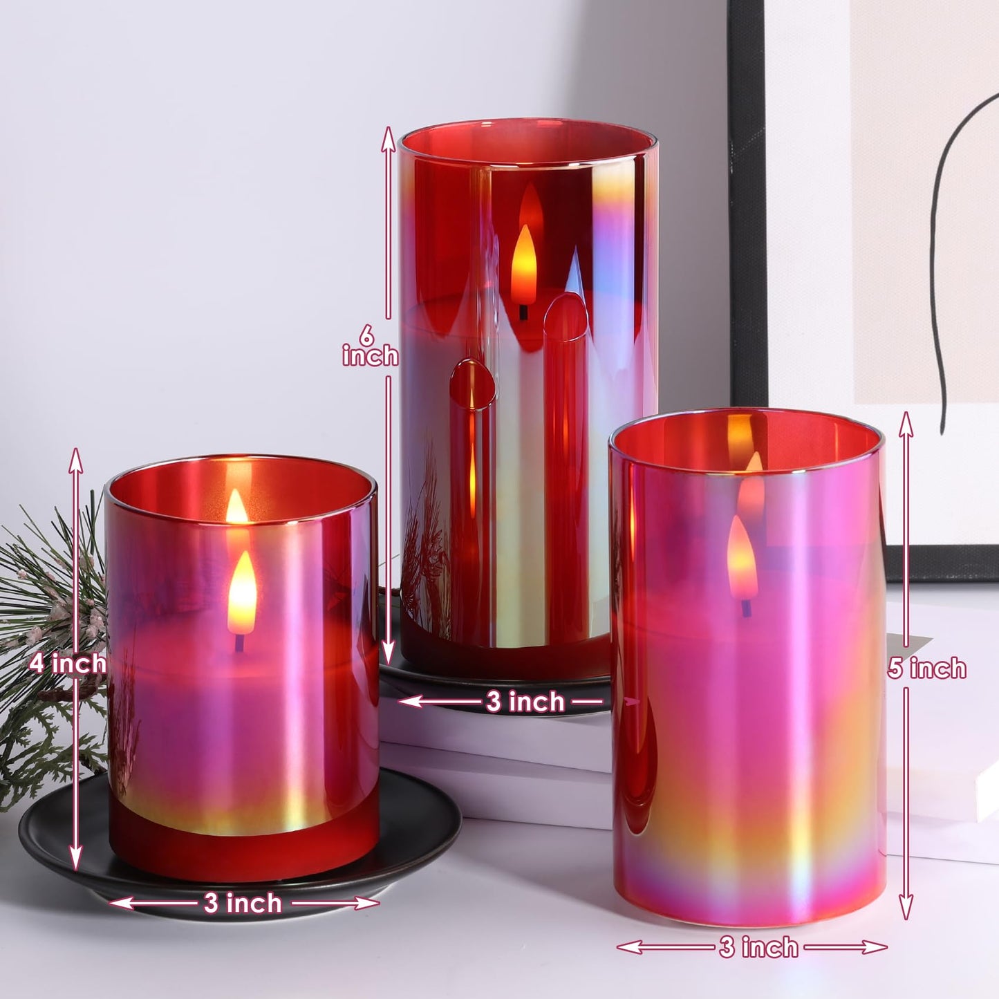 Eywamage Smoke Grey Glass Flameless Pillar Candles with Remote, Flickering LED Battery Candles Table Decor Set of 3