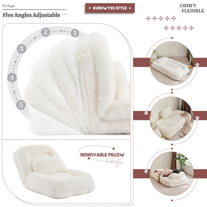 Upholstered Convertible Lounge Chair with 2 Soft Pillows