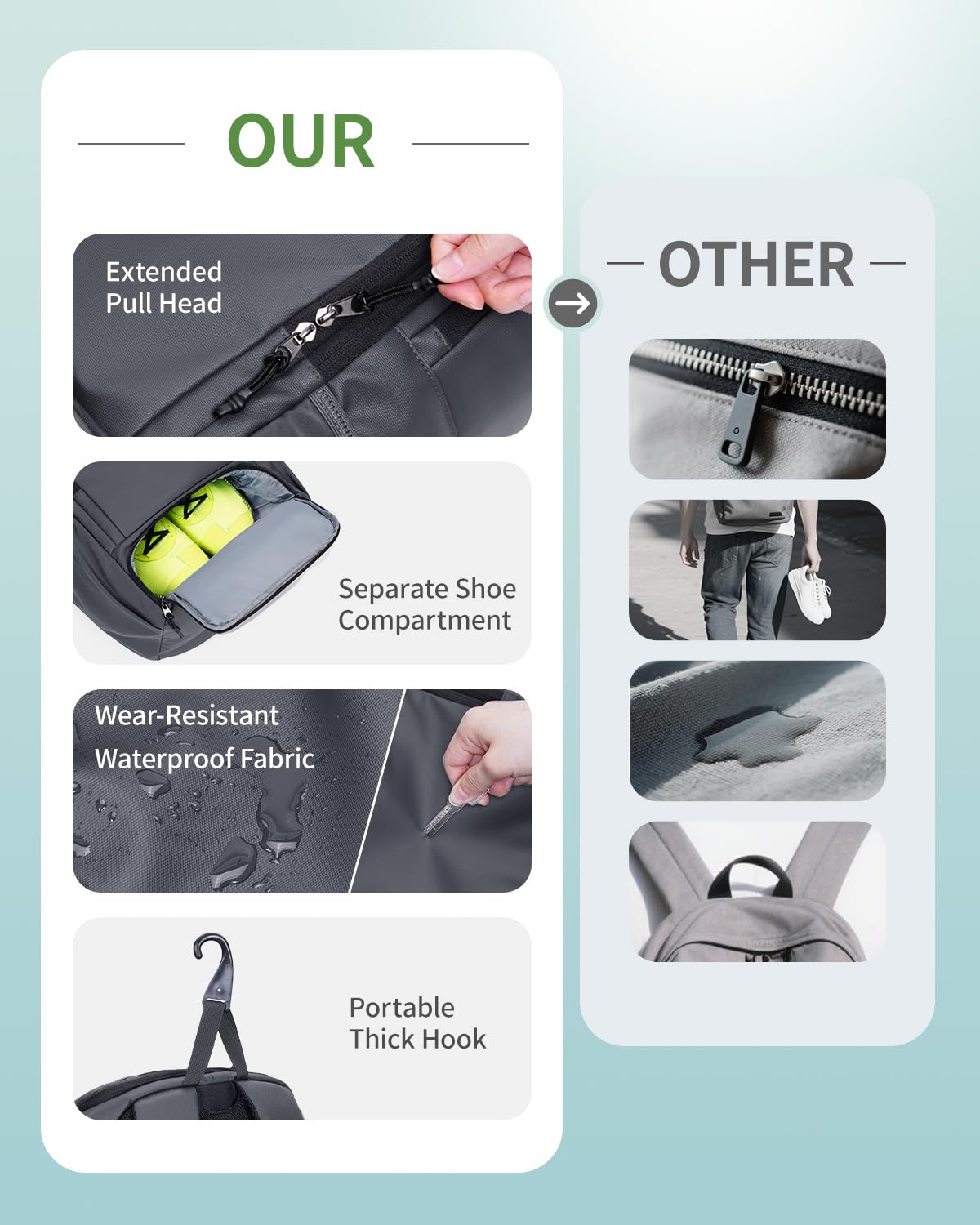 sportsnew Waterproof Pickleball Bag Men Women W/Shoe Compartment Fence Hook