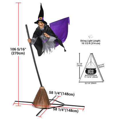 AW 9Ft Animatronics Flying Witch Hovering Broom Animated AC 100V-240V Halloween Outdoor Decoration Motion Activated 2026