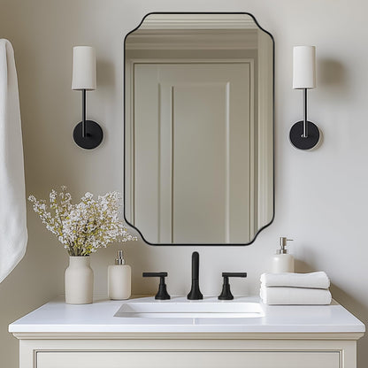 ANDY STAR Unique Rectangle Wall Mirror, 24"x32" Black Mirror, Modern Mirror with Aesthetic Scalloped Edge Design Ideal for Bathroom, Bedroom or Entryway, Thin Frame Deep 1’’