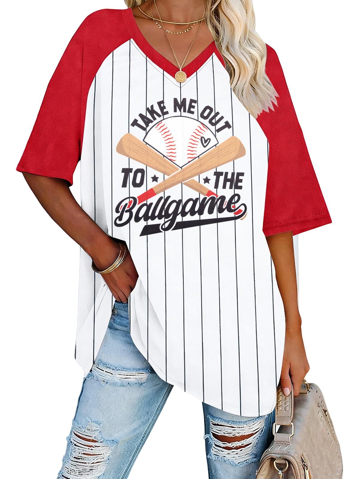 Baseball Mom Shirts for Women V Neck Baseball Stripe Outfits