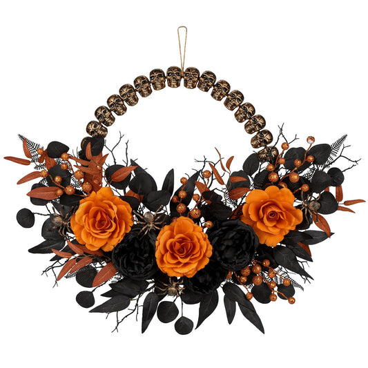 Halloween Wreath for Front Door 26" Tinsel Black Witch Wreath with Hat Legs and Purple Pumpkin for Fall Autumn Indoor Window Door Thanksgiving Halloween Decorations