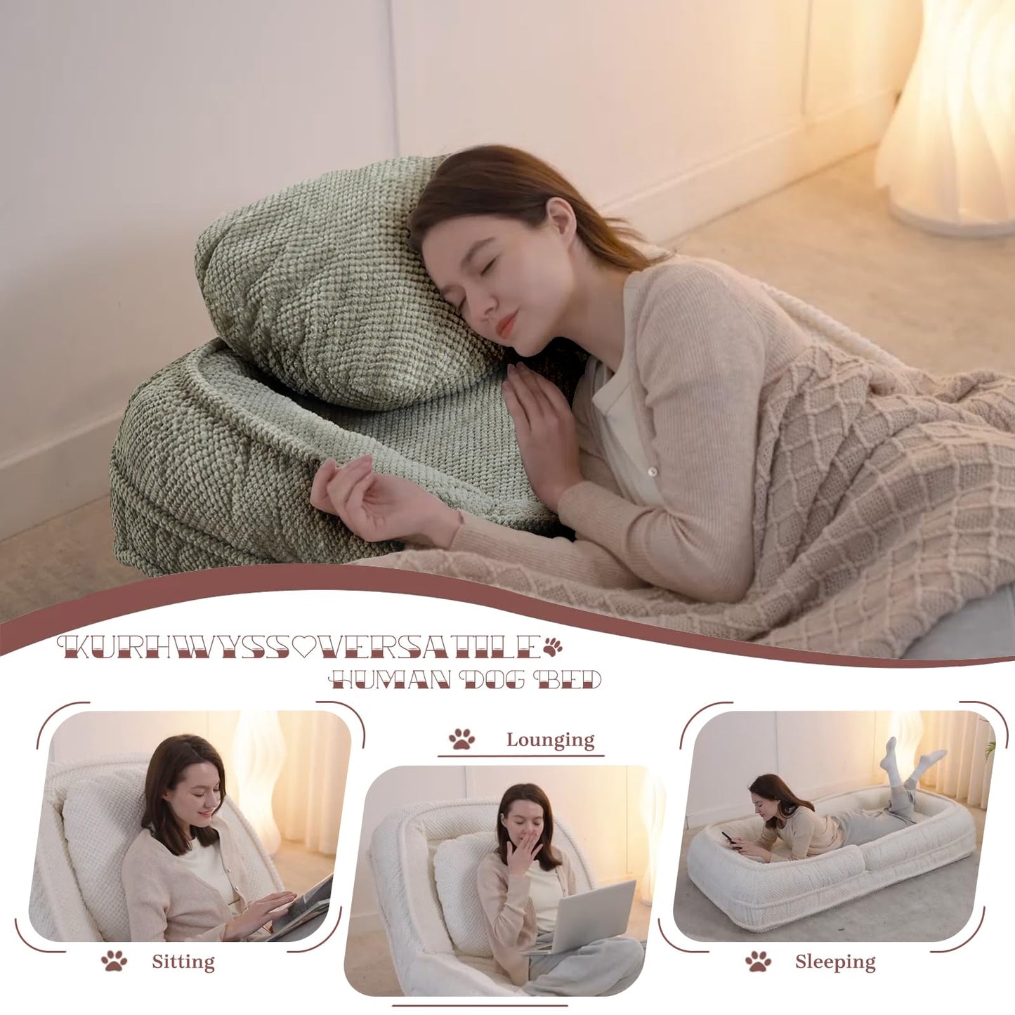 Upholstered Convertible Lounge Chair with 2 Soft Pillows