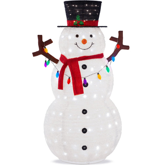 Best Choice Products 5ft Lighted Pop-Up Snowman, Large White Outdoor Christmas Holiday Decoration w/ 200 LED Lights, Hat, Scarf, Multicolored Lights