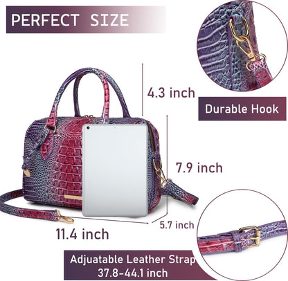 Makcr Joacbv Crocodile Handbag for Women Top Handle Leather Shoulder Purse | Glossy crocodile-embossed vegan leather with rolled handles, buckle details, a structured dome shape, and adjustable strap.
