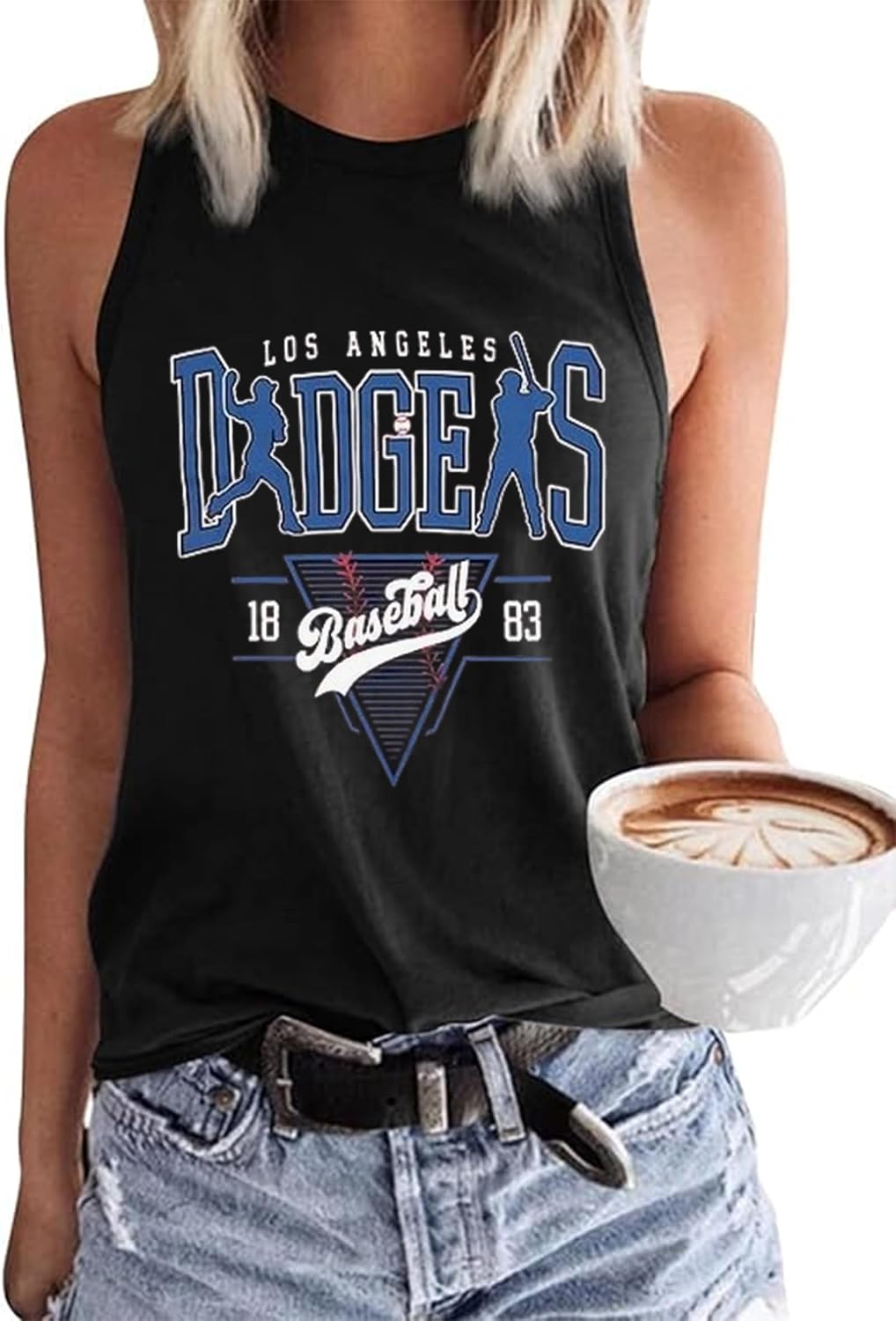MHTOR Baseball O-Neck Tank Women Print Baseball Tanks Cute Workout Graphic Casual Summer Sleeveless Vest Top
